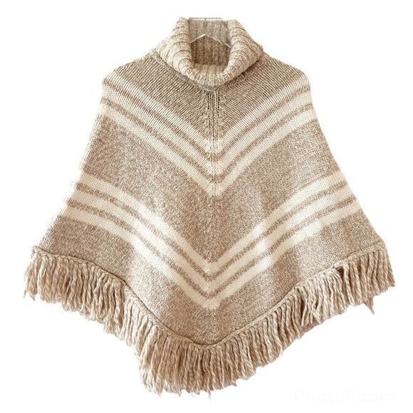 BANANA REPUBLIC Alpaca Blend Turtleneck Poncho Tan and Cream Size XS/S - Picture 1 of 11